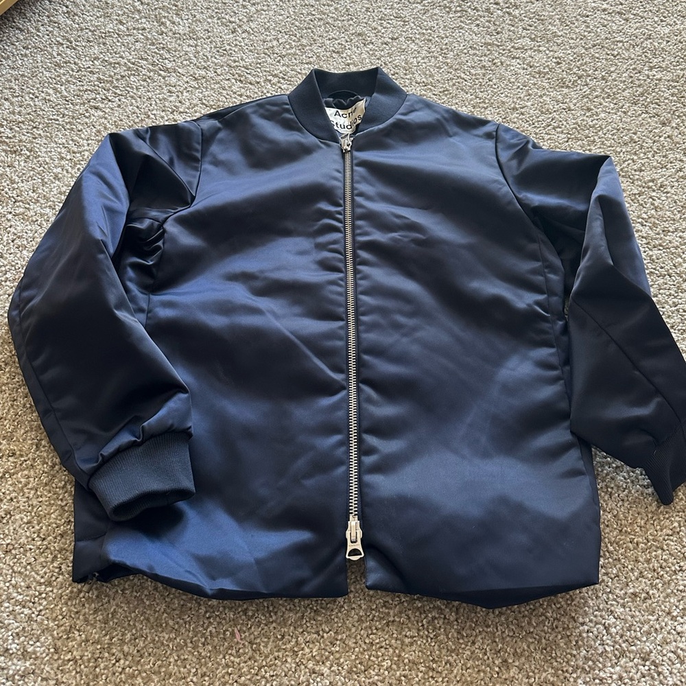 Acne Studios mens nylon navy blue bomber jacket